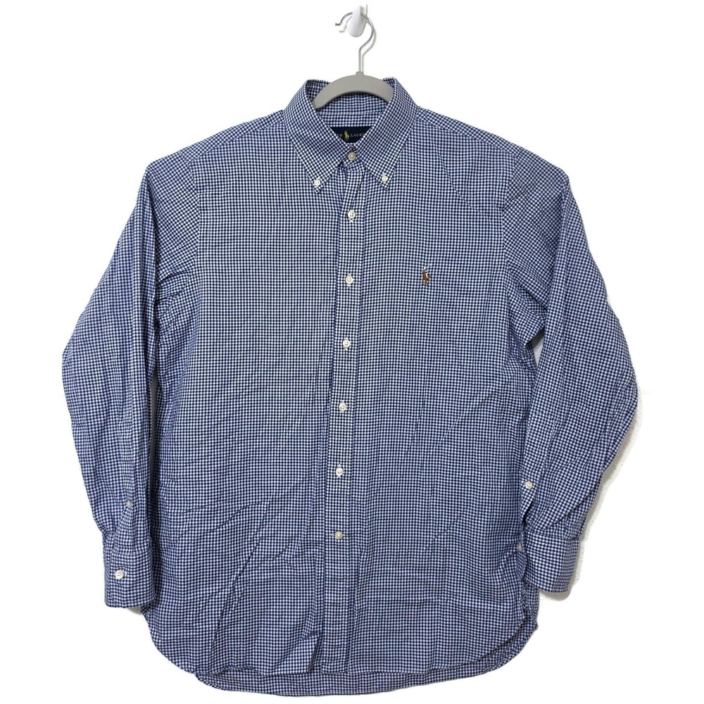 Ralph Lauren Shirt Mens Medium Blue Check Long Sleeve Button Down Cotton Flesh